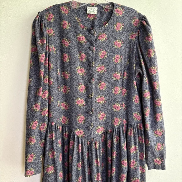LAURA ASHLEY Vintage 80s Long Sleeve Floral Button Down Puff Shoulder Midi Dress - Picture 12 of 17